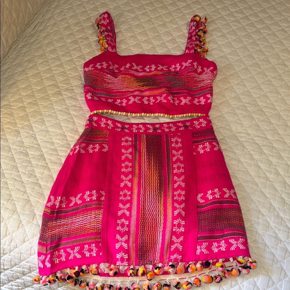 SAYLOR Hot Pink Embroidered Pom Pom Mini Dress